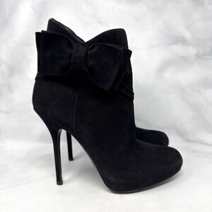 Christian Dior Vintage Y2K Bow Suede Leather Platform Heeled Ankle Bootie Boots